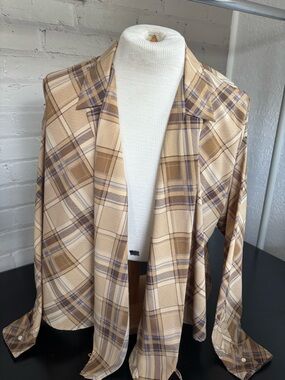 Ralph Lauren Beige Plaid Shirt Jacket with Brown and Light Blue Accents